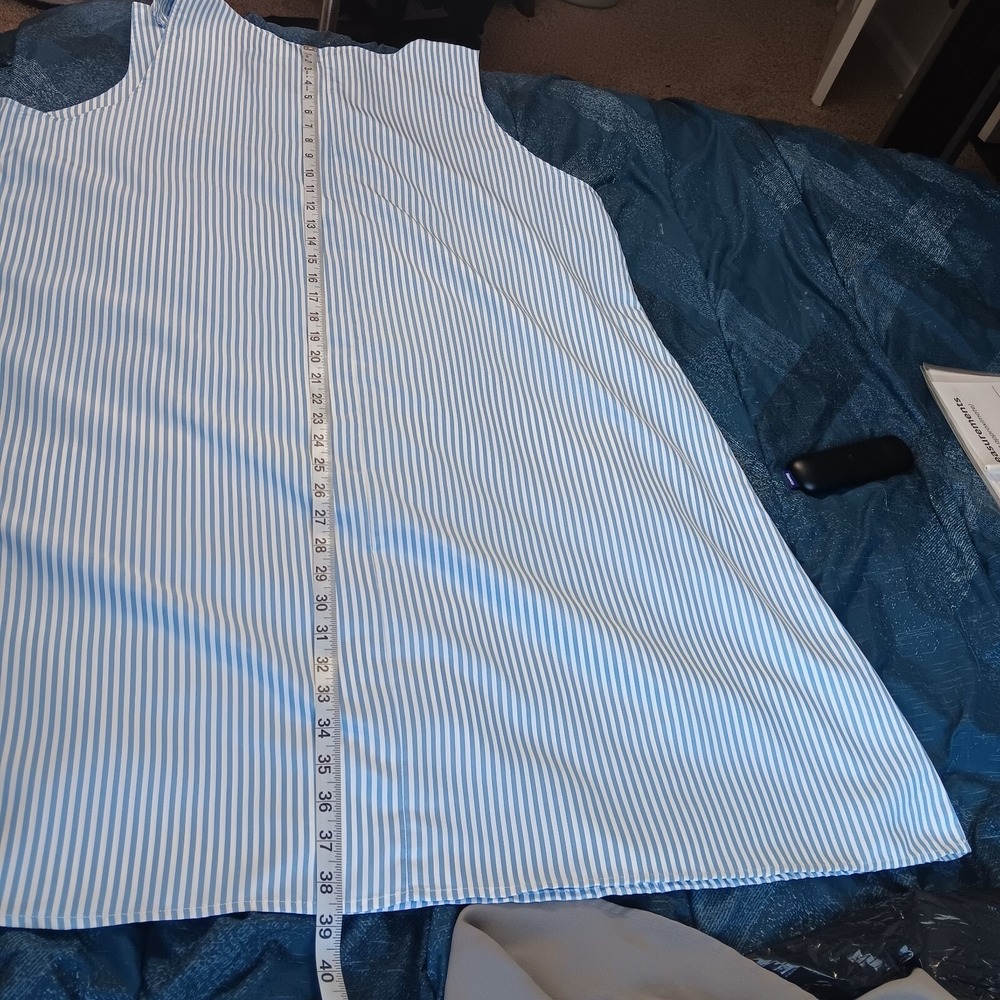Blue White Striped Pinafore Jumper Dress Button Shoulder Summer Women Plus 4XL - Picture 4 of 16